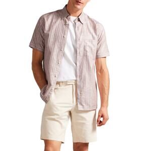 Ted Baker Lytham men’s button up shirt short sleeve linen striped size 2 small